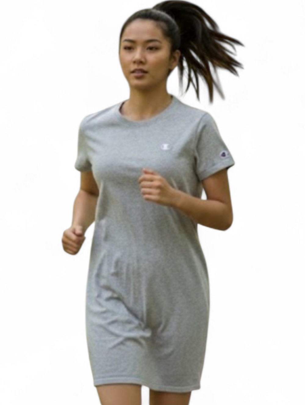 Champion Gray Sporty Athletic T-Shirt Dress Casual Logo Tee Dress SZ S